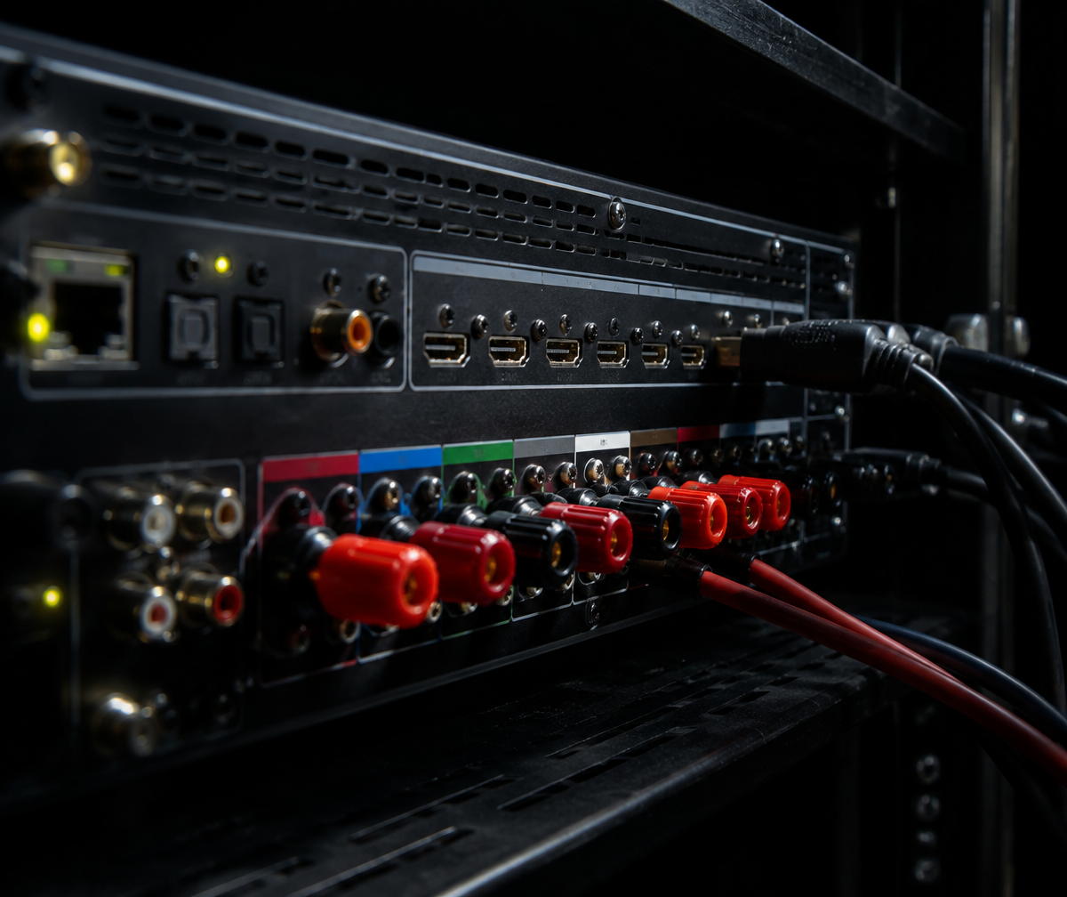 Surround Sound and Home Theatre Audio equipment in a controlled viewing environment